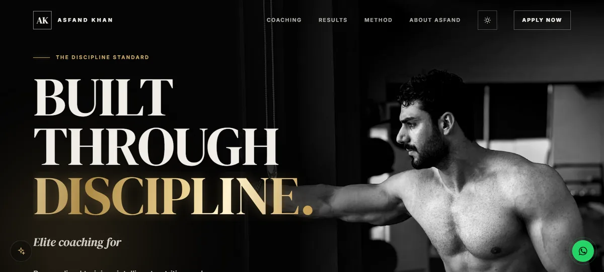 Homepage of the Asfand Khan Fitness online coaching website
