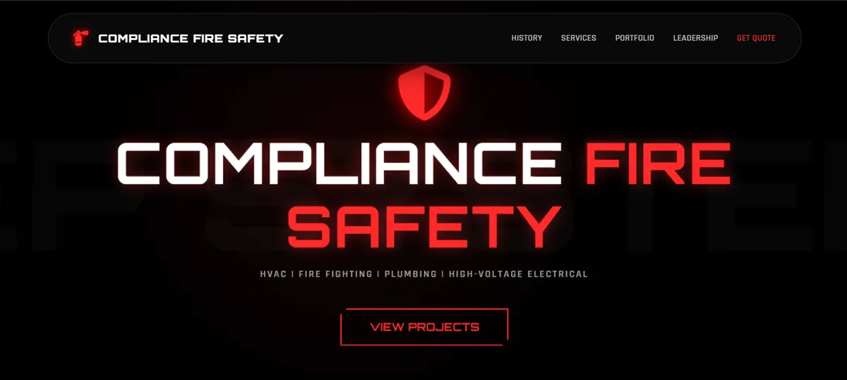 Homepage of the Compliance Fire Co. website