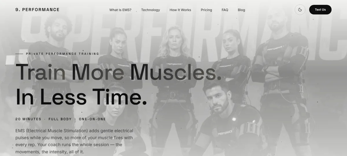 Homepage of the 9. Performance private EMS training website