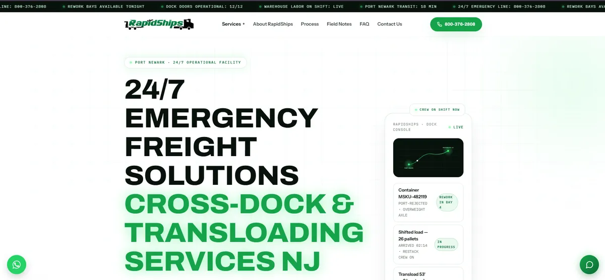 Homepage of the RapidShips warehouse and 3PL website